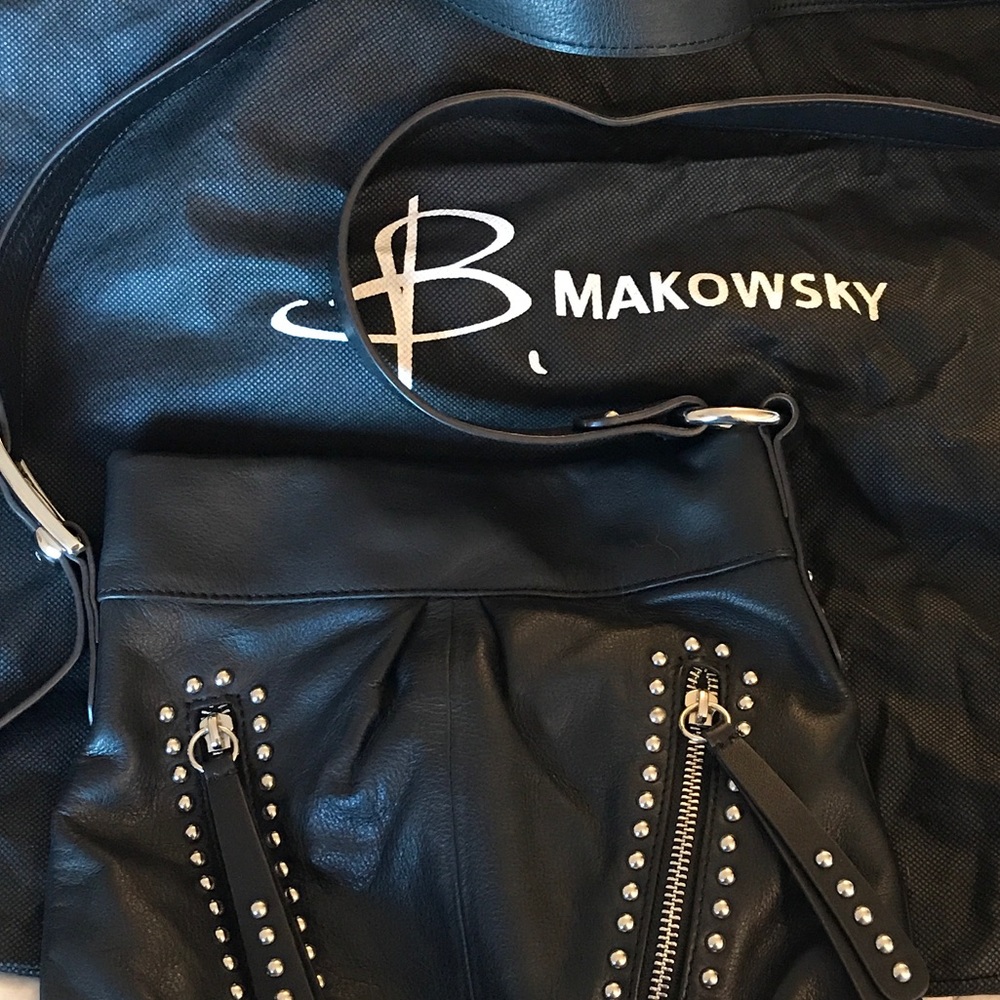 B. Makowsky Black Studded Cross Body Purse
