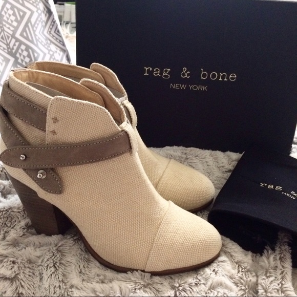 rag & bone Shoes - Ivory White Canvas Leather Harrow Ankle Boots