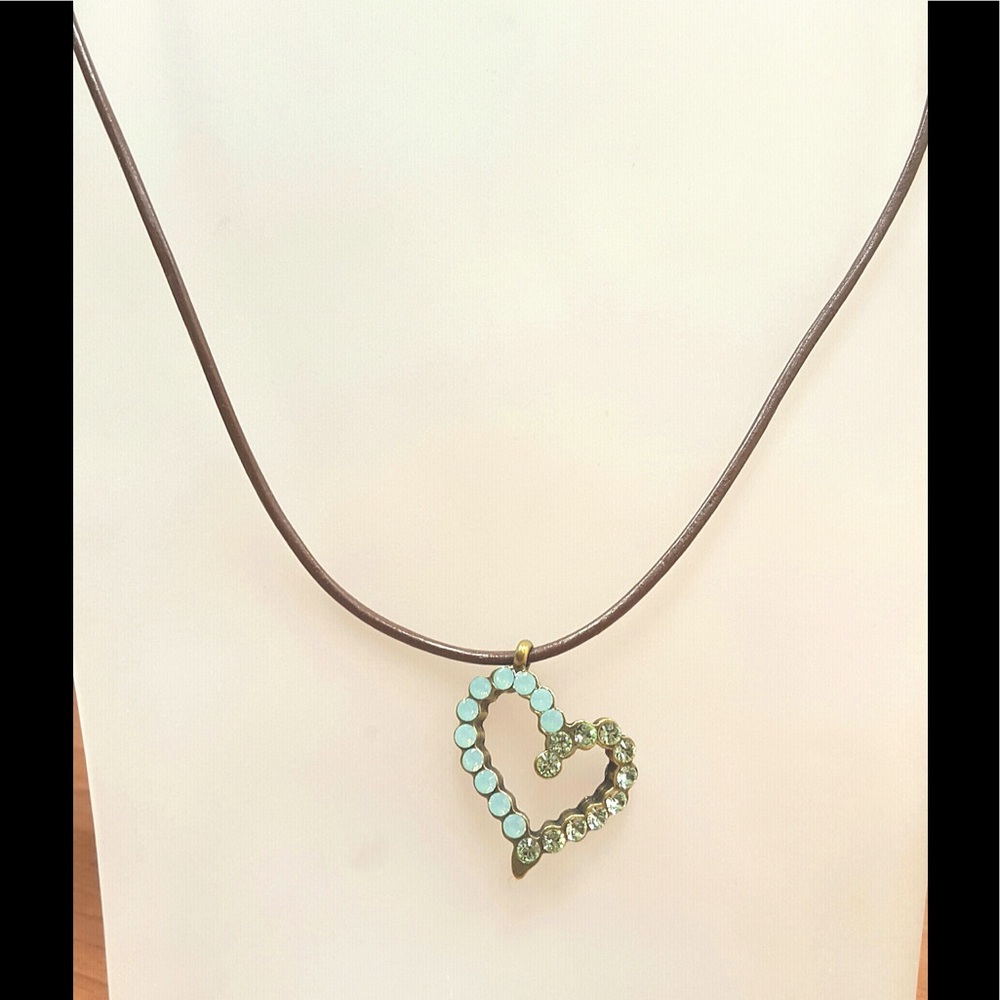 Pacific Opal Swarovski Heart Necklace on Leather
