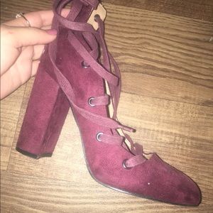 Maroon laced chunky heels