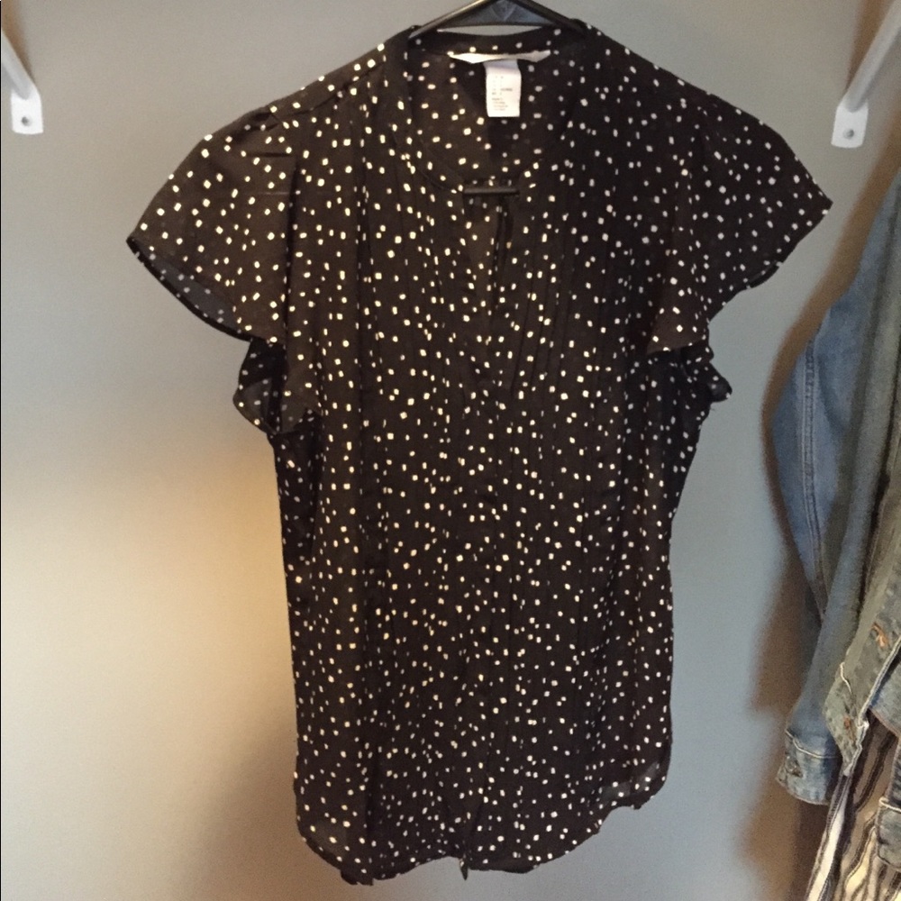 Black silk blouse with cream polka dots