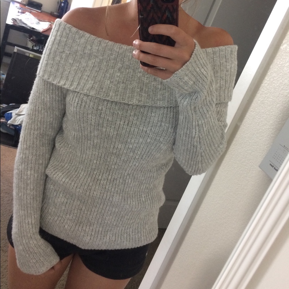 Hollister Medium Grey off the shoulder sweater