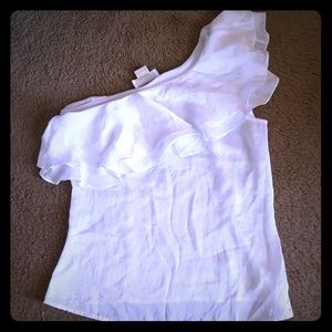 Michael Kors white asymetrical silk ruffle top- 8