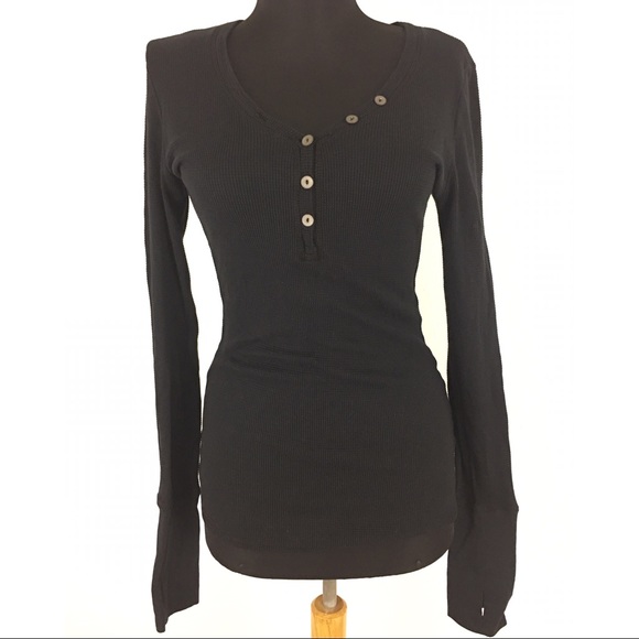 Lace Detail Thumbhole Henley Black