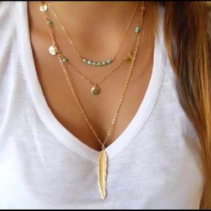 🆕🌴MULTI-LAYERED GOLD-TONE FEATHER NECKLACE🌴