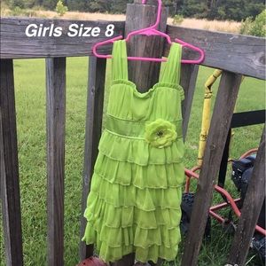 Girls Green Ruffle Spring Dress