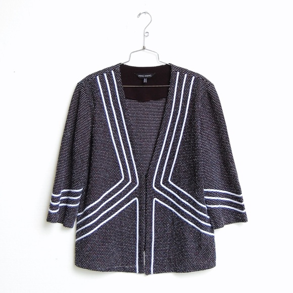 Ming Wang Jackets & Blazers - Ming Wang black knit jacket geometric white trim