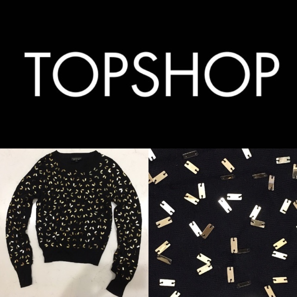 TOPSHOP BLACK SWEATER W/ GOLD SEQUINS. US 4