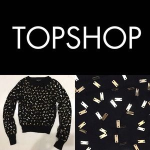 TOPSHOP BLACK SWEATER W/ GOLD SEQUINS. US 4