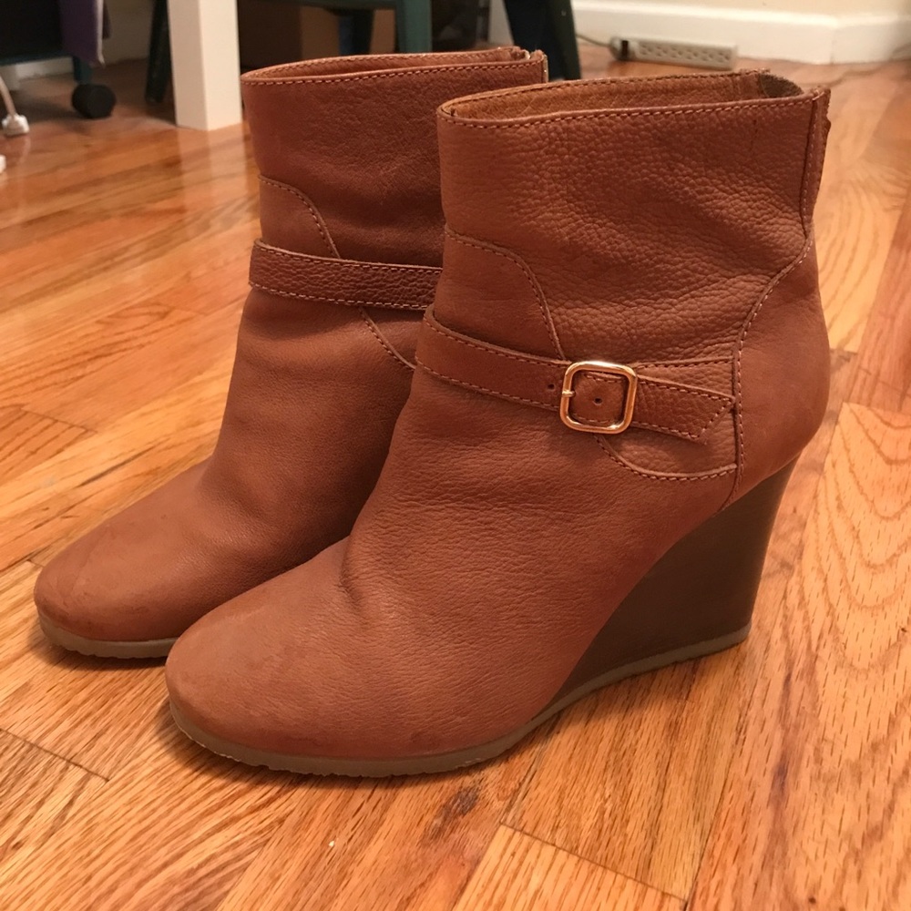 J. Crew Emmett brown leather wedge booties size 8