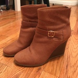 J. Crew Emmett brown leather wedge booties size 8