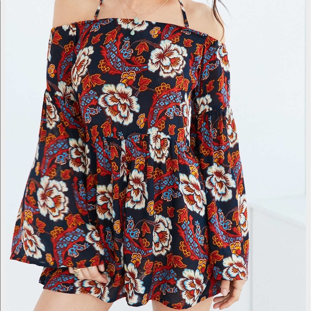 out from under floral off shoulder romper