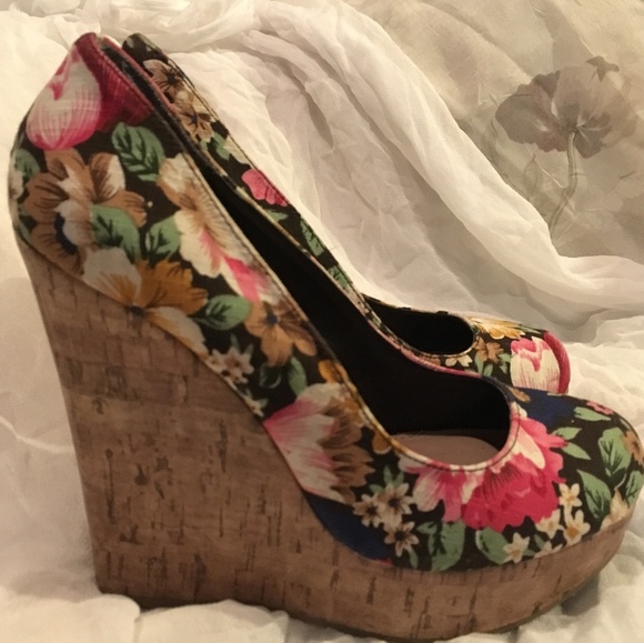 Charlotte Russe Shoes - Cork Wedges with Beautiful Flower Pattern