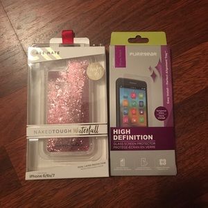 Protective phone case and glass screen protector.