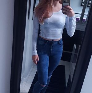 Forever21 mesh striped crop top