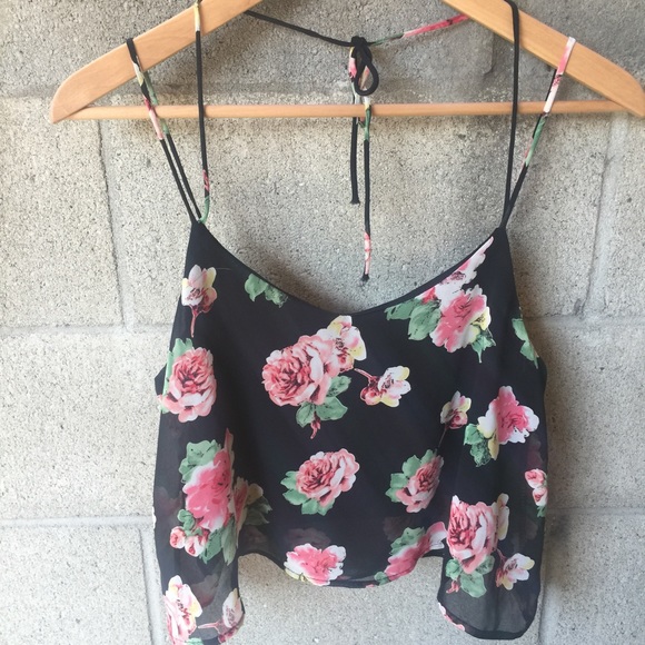 CHIFFON FLORAL CROP TOP - Picture 1 of 6