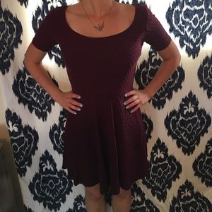 Burgundy fit and flare cocktail dress