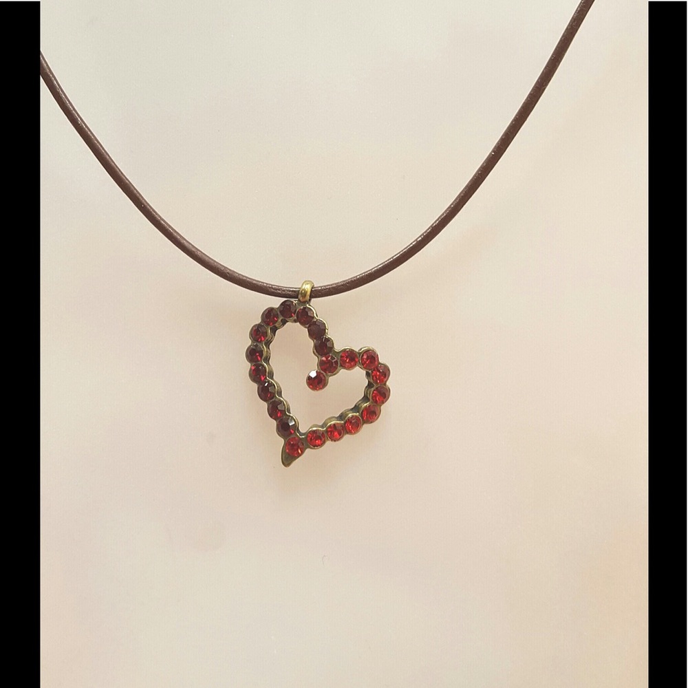Red Swarovski Crystal Heart Necklace on Leather