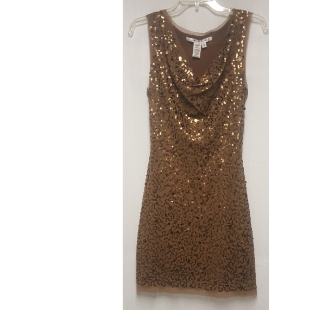 Gold sequined mini party dress