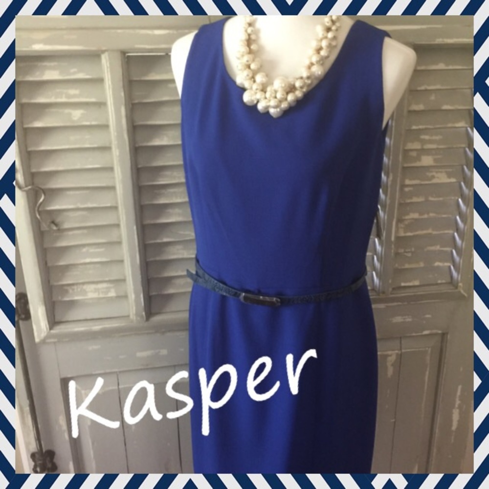 Royal Blue Kasper Dress With Front Slit Size 8 NWT