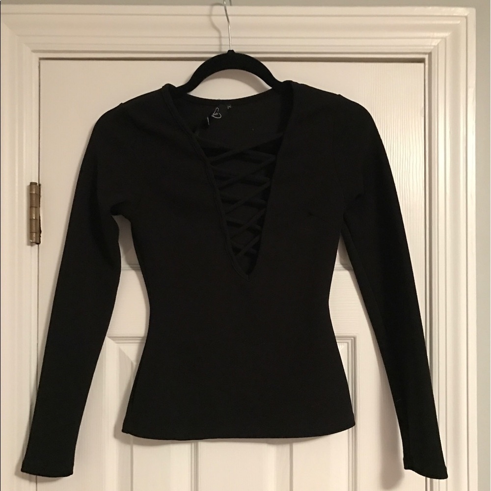 Black, long sleeve, cross cross top from Windsor