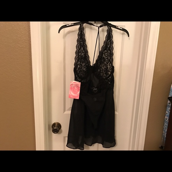 Cinema Etoile Seductive Wear Black Matching Babydoll & Thong Set Size Large NWT - Picture 2 of 6