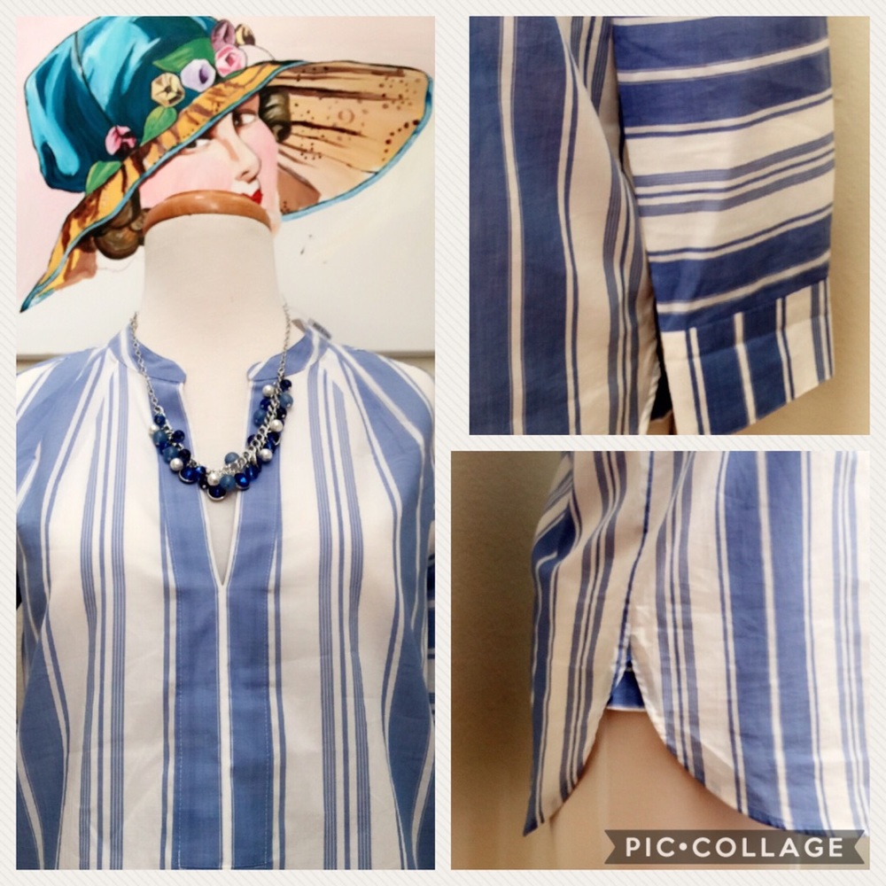 J.crew top blue white striped tunic - Picture 3 of 4