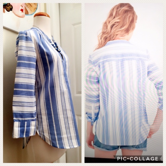 J.crew top blue white striped tunic - Picture 2 of 4