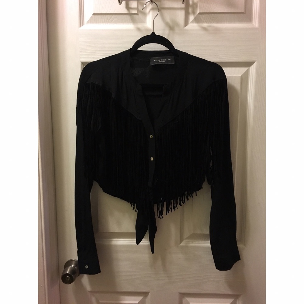 Western fringe button up crop top