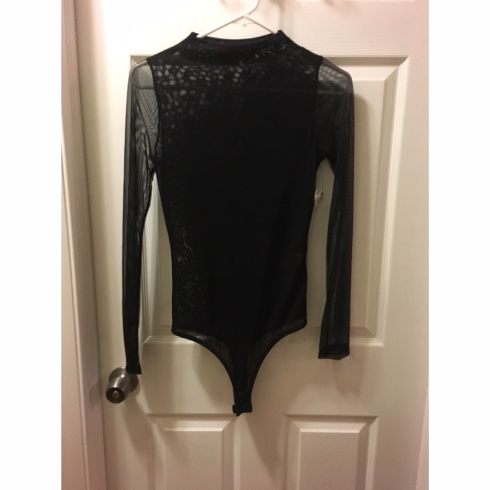 Black mesh long sleeve bodysuit