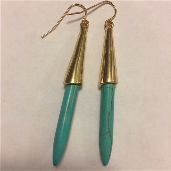 Natural Turquoise Drop Earrings - Picture 2 of 3