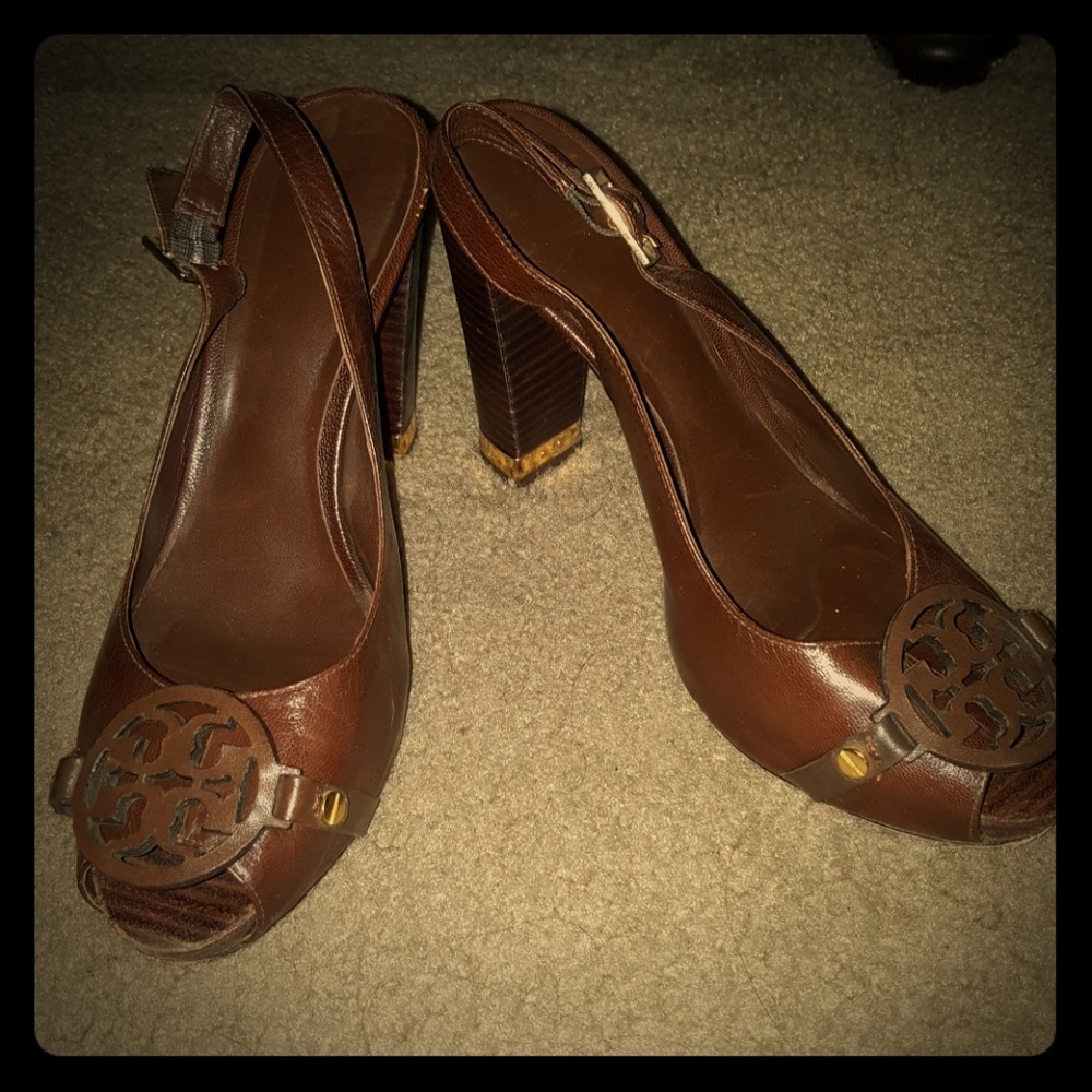 Brown Tory Burch block heeled platform sandals-8.5
