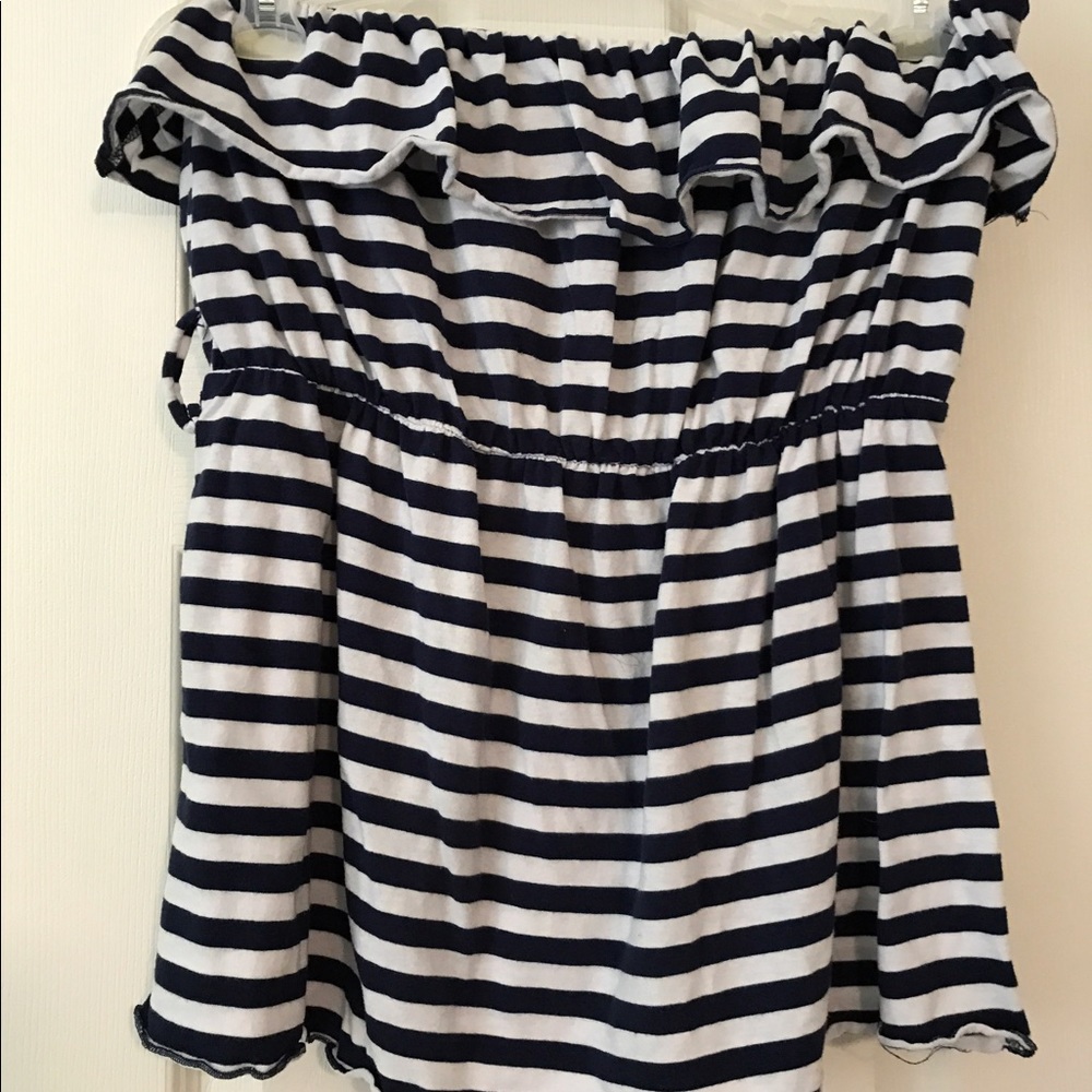 White and Navy Striped Tube Top