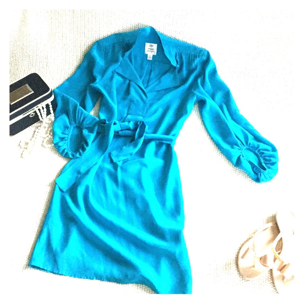 Gorgeous Teal Shirt Dress with Tie