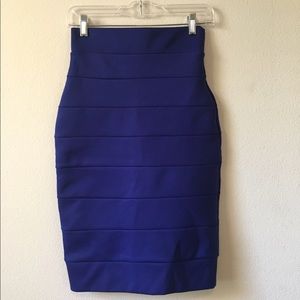 Blue high waist pencil skirt