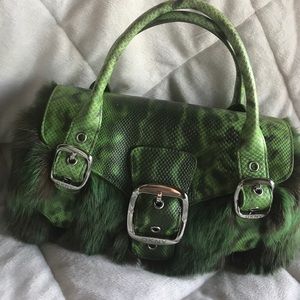 Green Alligator print/fur purse