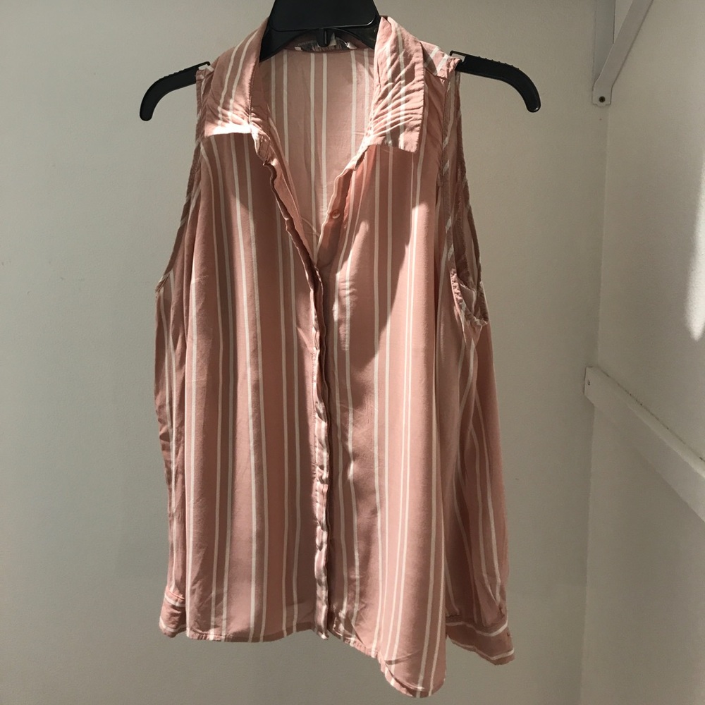 ❌SOLD❌ Rose White Cold Shoulder Striped Blouse - Picture 2 of 2