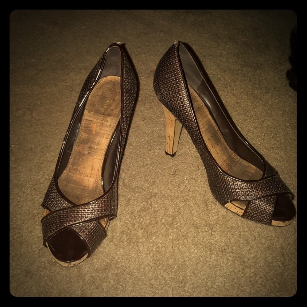 Brown woven Nine West pumps with cork heels-7.5