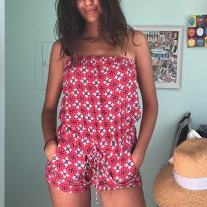 American Eagle Tropical Print Strapless Romper