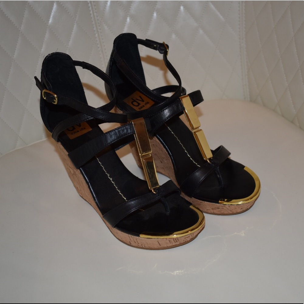 Dolce Vita Gold and Black Wedges
