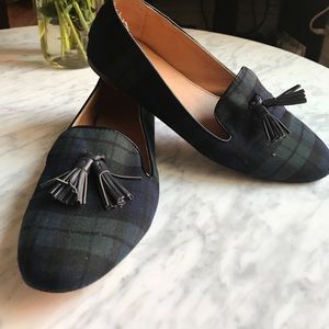 Tartan tassel fabric loafers