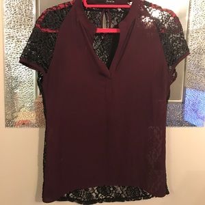Purple blouse with black lace back