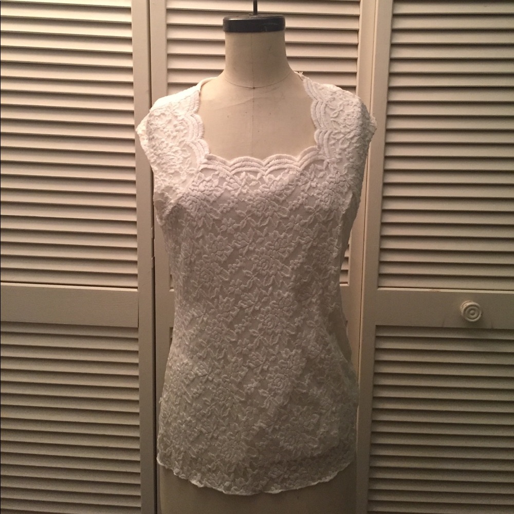 Pure white cap sleeve top with floral