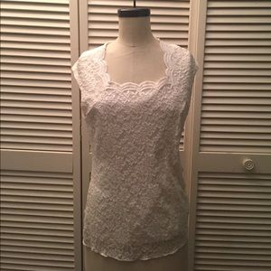 Pure white cap sleeve top with floral