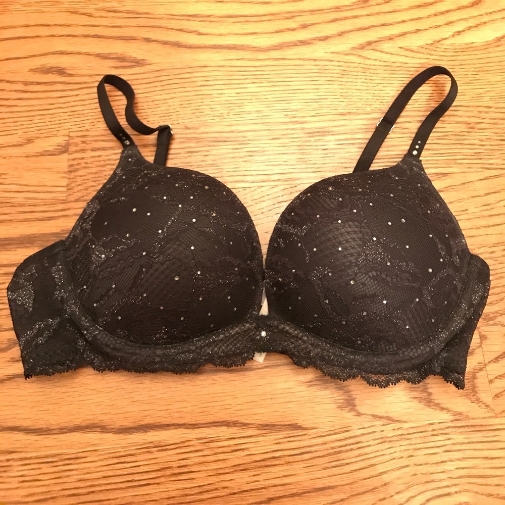 Victoria's Secret Black Rhinestone Push-up Bra