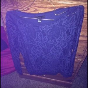 Blue forever 21 shirt with lace in the front