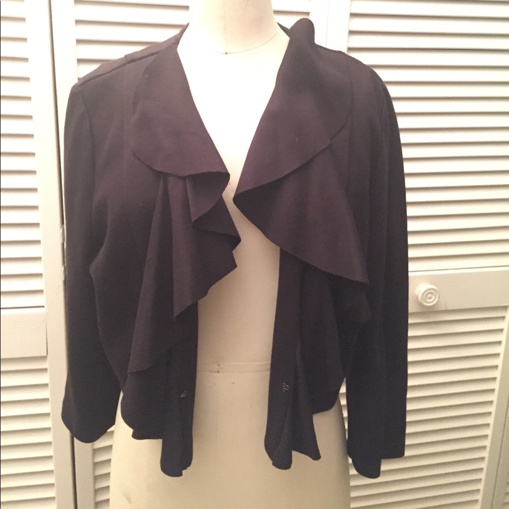 Black ruffle front jacket