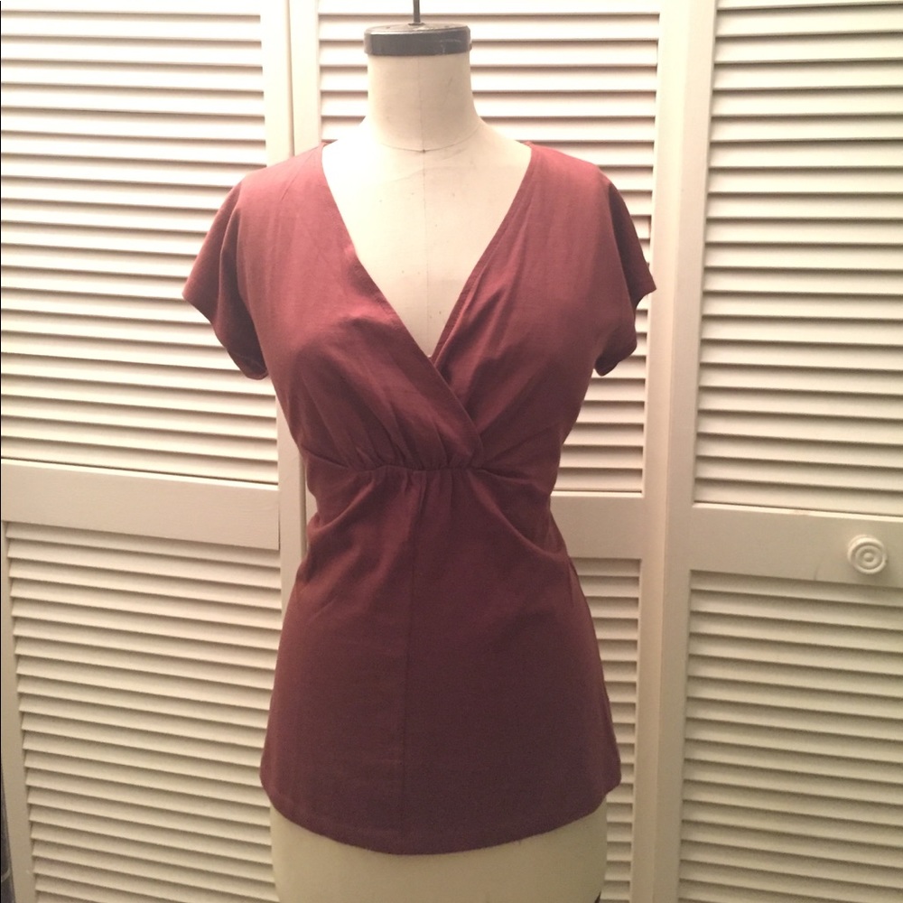 Long brown v neck shirt