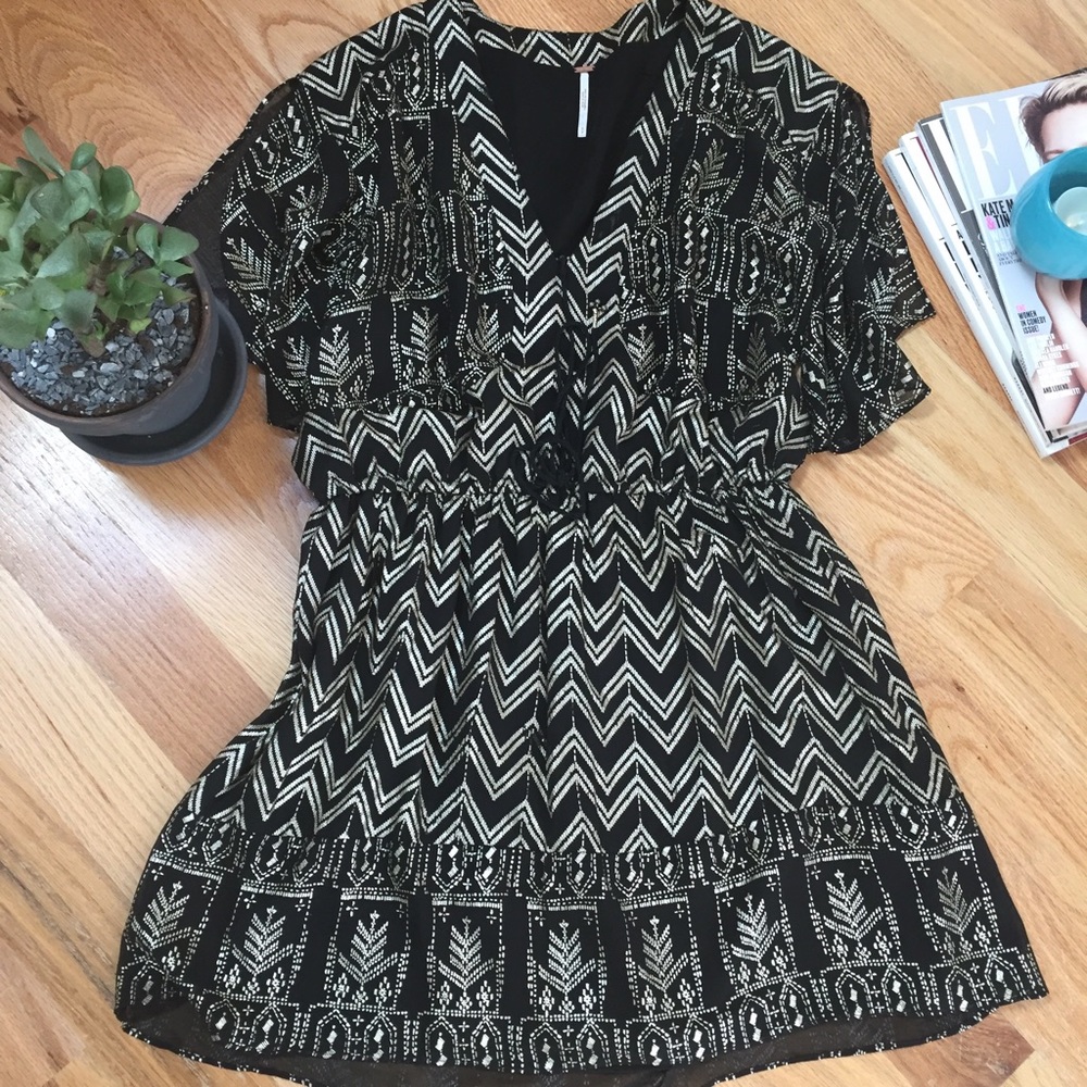 Free People Black Metallic Print Dress