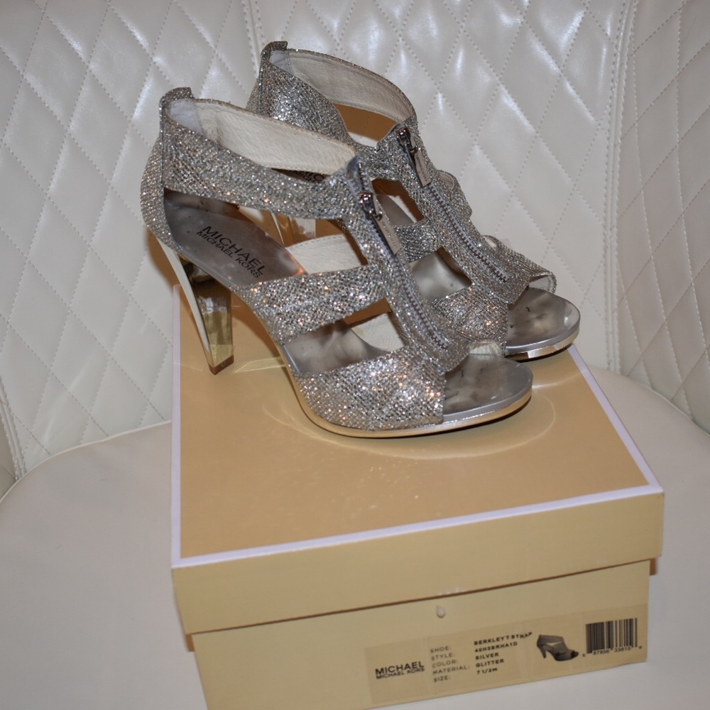 Michael Kors Sparkly Silver Zipper Heels